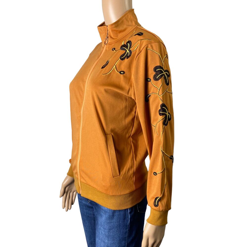 Orange Floral Lightweight Full-Zip Sweatshirt Size S